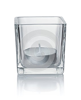 Tealight in square clear glass holder