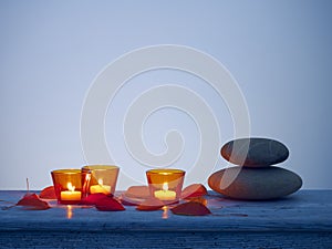 Tealights leaves Stones