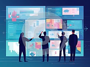 Team Analyzing Data on Interactive Screens