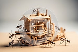 Team of ants work constructing house AI generated