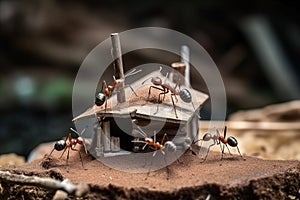 Team of ants work constructing house AI generated