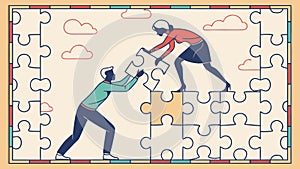 Team Assembling Large Jigsaw Puzzle, vector design Generative AI