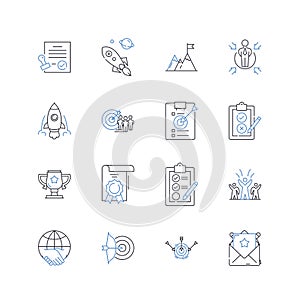 Team-based governance line icons collection. Collaboration, Decision-making, Consensus, Accountability, Empowerment