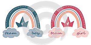 Team boy and Team girl. Baby shower cards.