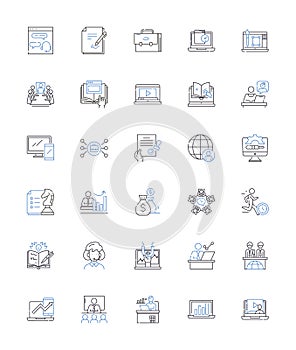 Team brainstorm line icons collection. Collaborate, Synergy, Innovate, Ideate, Strategize, Brainstorm, Inspire vector