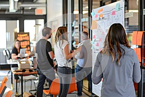 Team Brainstorming Session, Collaborative Problem Solving and Innovative Idea Generation with Sticky Notes on White