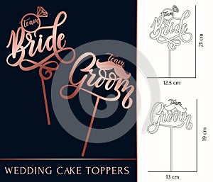 Team Bride and team Groom cake toppers for laser or milling cut.