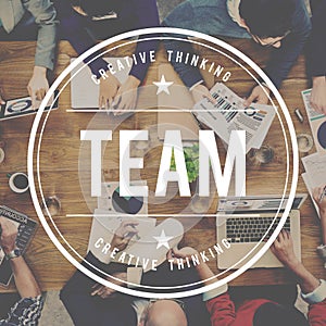 Team Building Collaboration Connection Corporate Teamwork Concept photo