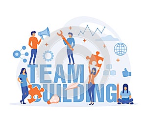 Team building concept. Group of people gather and work together to get good business results