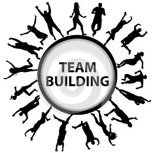 Team building concept with men and women silhouettes