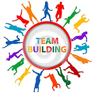 Team building concept with men and women silhouettes