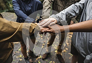 Team building with diverse hands photo