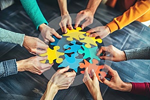 Team-building exercises and activities with puzzle to foster collaboration photo