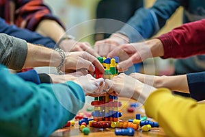 Team-building exercises and activities with wooden cubes, to foster collaboration photo