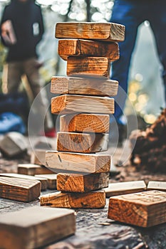 Team-building exercises and activities with wooden cubes, to foster collaboration photo