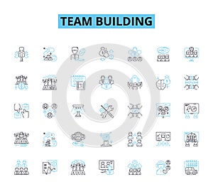 Team building linear icons set. Collaboration, Trust, Unity, Communication, Connection, Synergy, Bonding line vector and