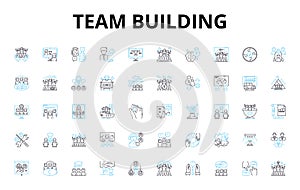 Team building linear icons set. Collaboration, Trust, Unity, Communication, Connection, Synergy, Bonding vector symbols