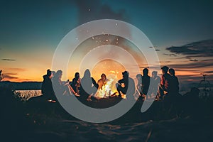 Team-building outings or events, people standing around the fire in nature