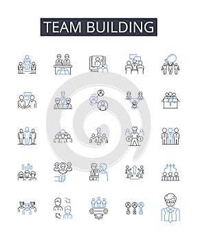 Team building line icons collection. Suppleness, Elasticity, Adaptability, Limberness, Malleability, Pliancy, Agility photo