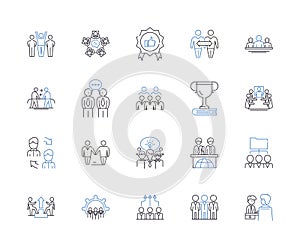 Team building outline icons collection. Teamwork, Collaboration, Communication, Bonding, Trust, Confidence, Creativity