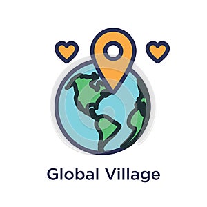 Team Building, Teamwork, and Connectivity Icon Set with Global V