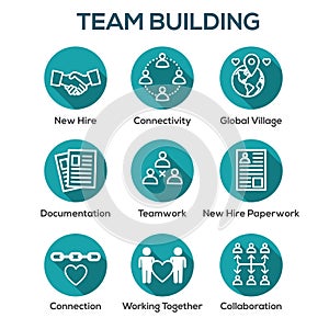 Team Building, Teamwork, and Connectivity Icon Set with Stick Fi