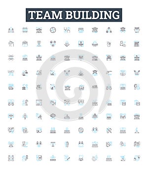 Team building vector line icons set. Collaborate, Networking, Engage, Unify, Interaction, Connect, Solidify illustration photo