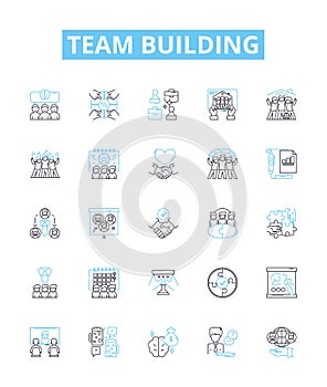 Team building vector line icons set. Collaborate, Networking, Engage, Unify, Interaction, Connect, Solidify illustration photo