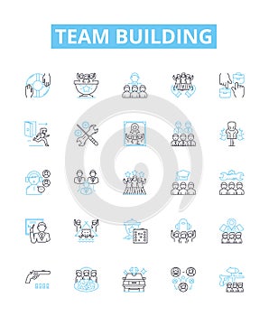 Team building vector line icons set. Collaborate, Networking, Engage, Unify, Interaction, Connect, Solidify illustration photo