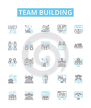 Team building vector line icons set. Collaborate, Networking, Engage, Unify, Interaction, Connect, Solidify illustration photo