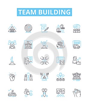 Team building vector line icons set. Collaborate, Networking, Engage, Unify, Interaction, Connect, Solidify illustration photo