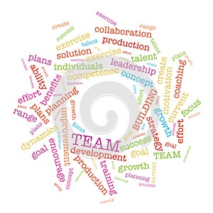Team building word cloud on white