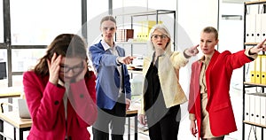 Team of business people firing intern from company in office 4k movie slow motion