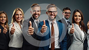 Team of business people professionals showing thumbs up