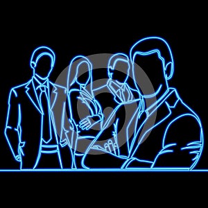 Team of business people in suits icon neon glow concept