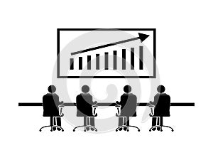 Team Business Sales Meeting. Pictogram depicting group corporate company meeting discussing regarding sales profits revenue growth photo