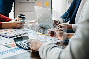 Team business using chatbot in computer and tablet smart intelligence Ai.Chat GPT Chat with AI Artificial Intelligence, developed