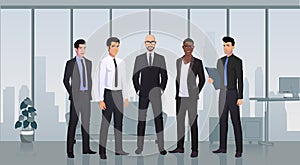 Team of Businessmen Characters in office Wearing Suits, Team work Concept Illustration