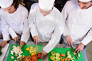 Team of chefs chopping vegetables