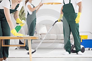Team of cleaners cleaning room