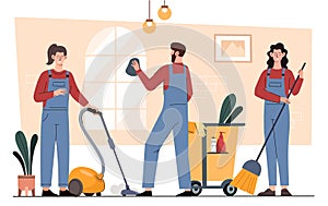 Team of cleaners vector concept