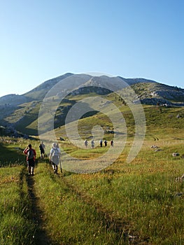 Team climbing on highest croatian mountain photo