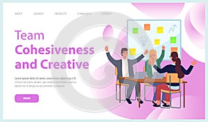 Team cohesiveness and creative website template. Successful business cooperation creative innovation