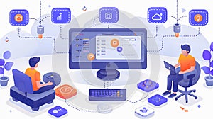 Team Collaborating on Cloud-Based Workflow Management System