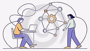 Team Collaborating on a Digital Network Project, vector design Generative AI