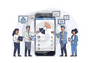 Team collaborating on a mobile app with data visualization and analytics insights