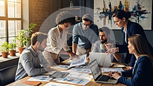 Team collaborating on project in office setting