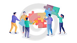 Team Collaborating to Solve a Puzzle, Business Solution Concept, vector design Generative AI