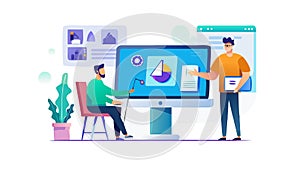 Team Collaborating on UI UX Design - Digital Project Workflow, vector design Generative AI