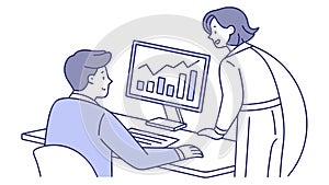 Team Collaboration on Computer with Data Graph, vector design Generative AI